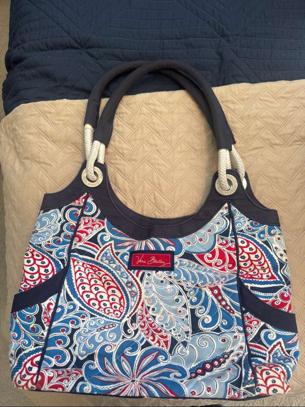 Vera Bradley Navy, Red & Light Blue Paisley Tote